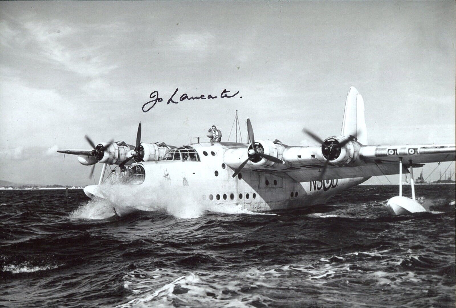 Short Sunderland Flying Boat TEST PILOT J.O Lancaster signed Photo Poster painting UACC DEALER