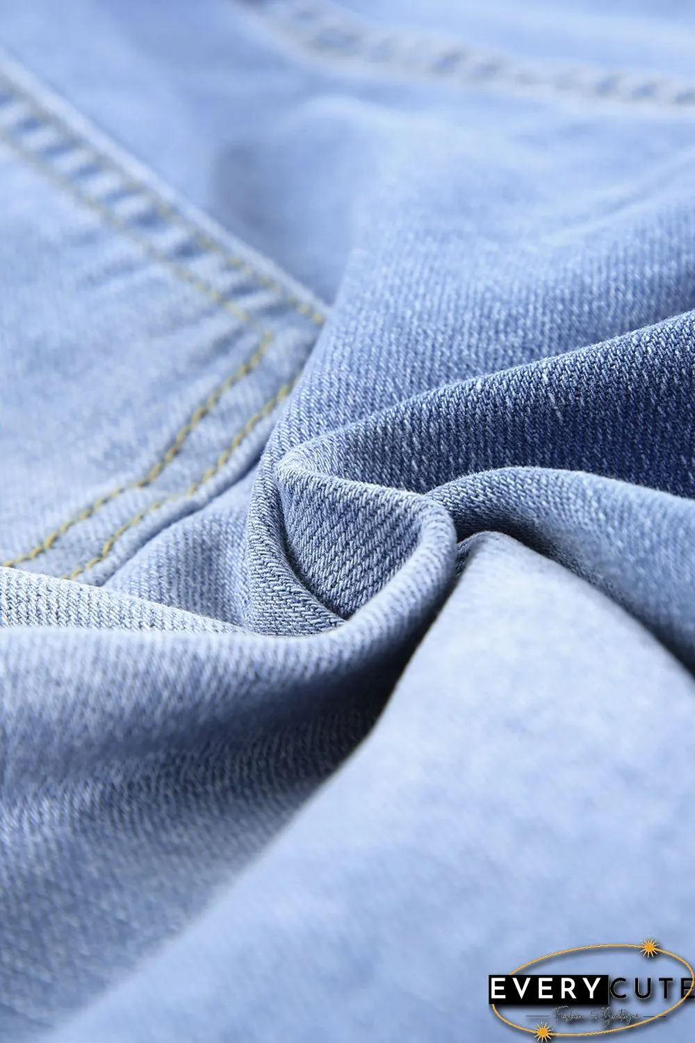 Sky Blue Ripped Tassel Bermuda Jean Shorts