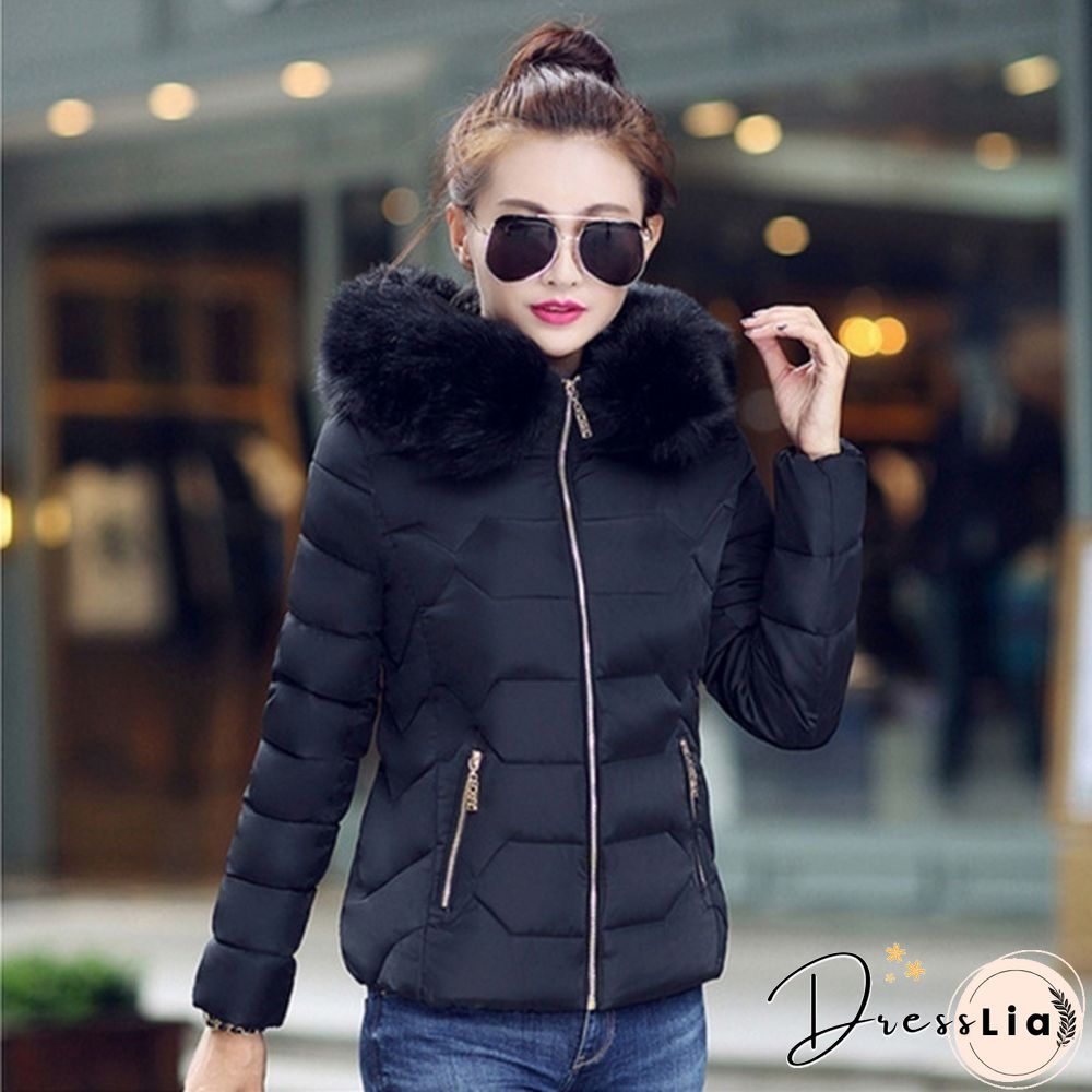 Fashion Women's Down&Parkas Cotton Jackets Female Cotton-Padded Winter Coat Large Fur Collar with Hoody Plus Size S-XXXL Parka