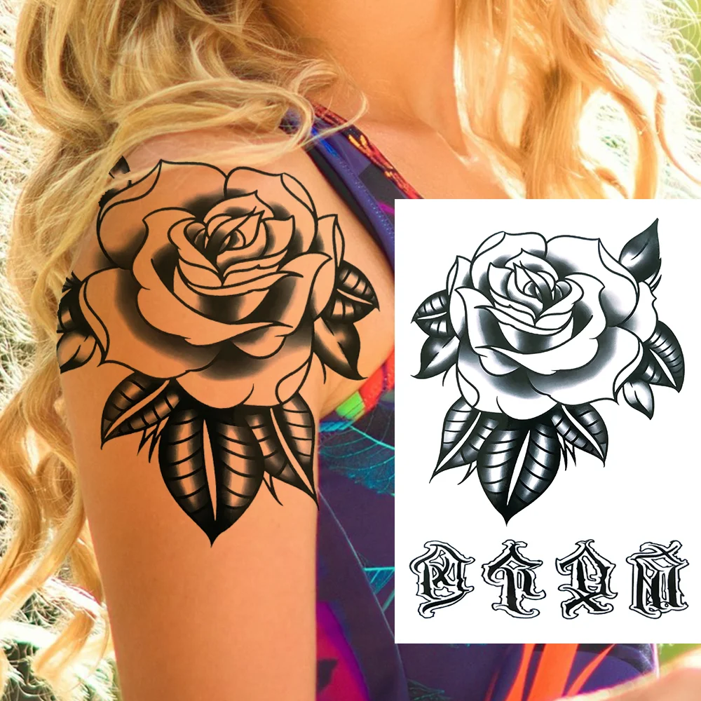 Sdrawing Lily Flower Temporary Tattoos For Women Adults Fake Lotus Orchid Dahlia Peony Tattoo Sticker Black Waterproof 3D Tatoos Arm