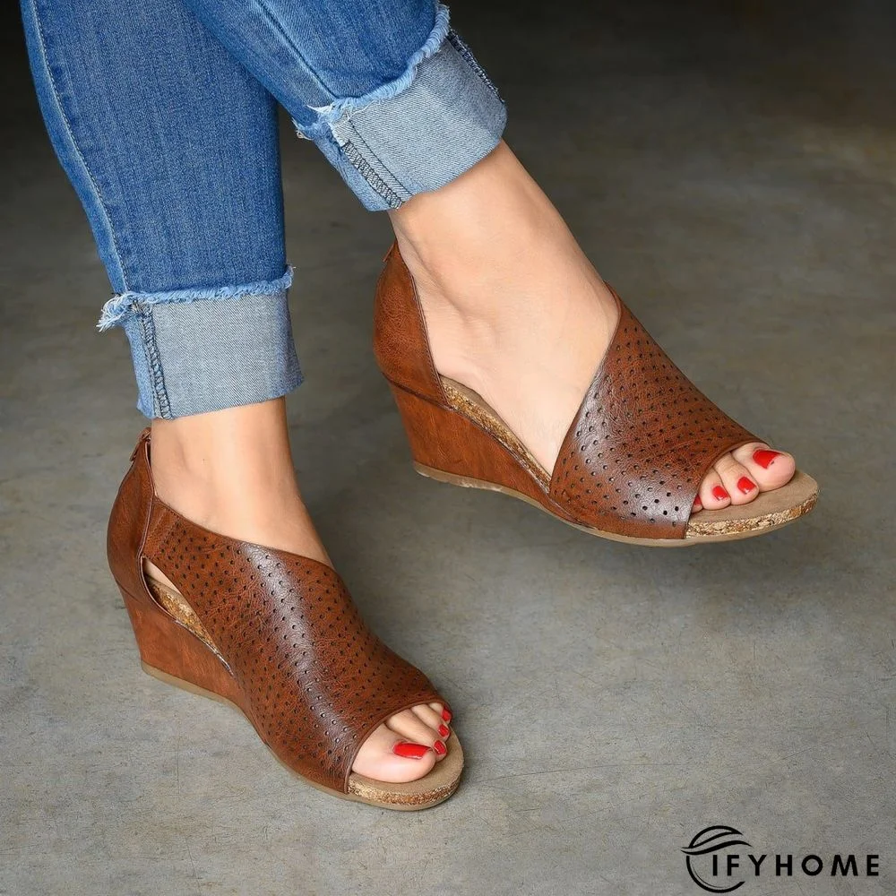 Cut-outs Slip On Wedges Sandals | IFYHOME