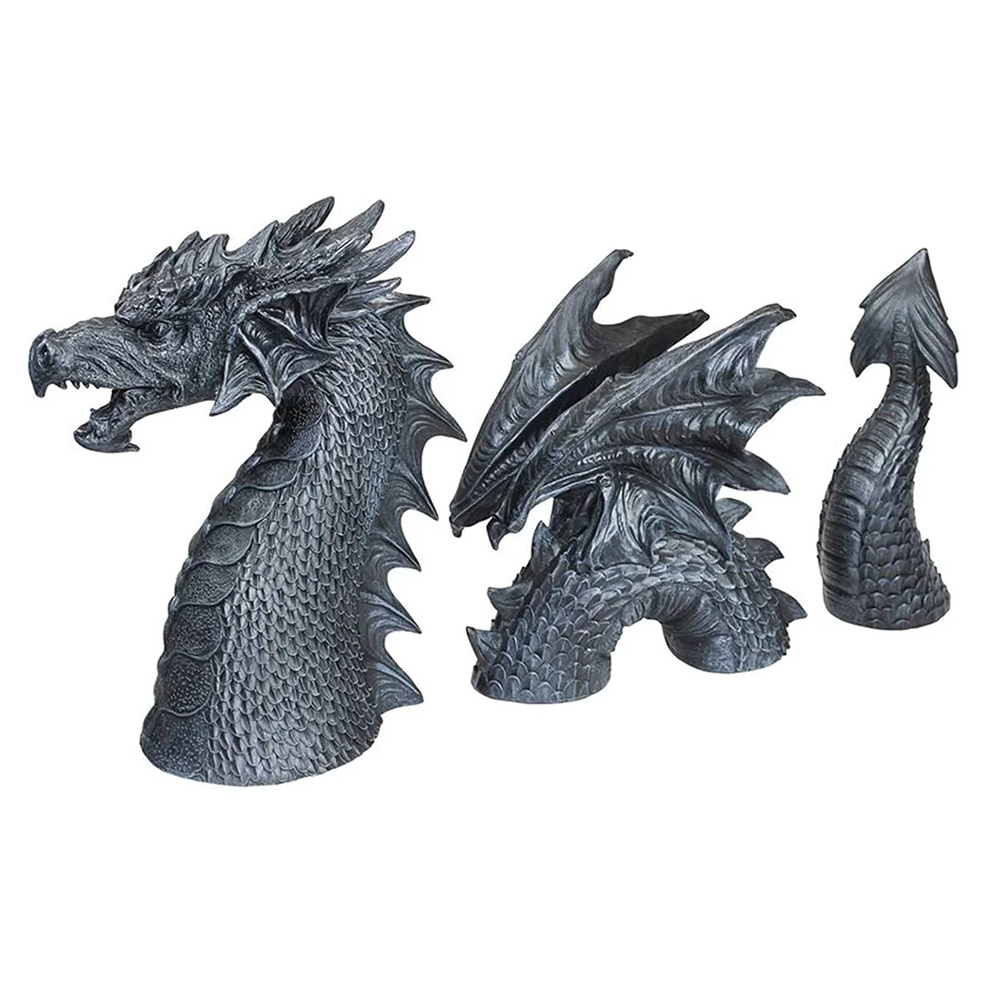 Gothic Dragon Statues Fantasy Animal Dragon Figures Garden Decor (Black)