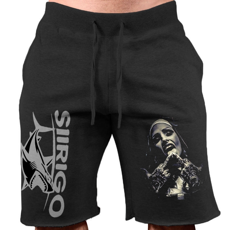 Nun with Crucifix Graphic Print MEN'S SWEAT SHORTS WORKOUT