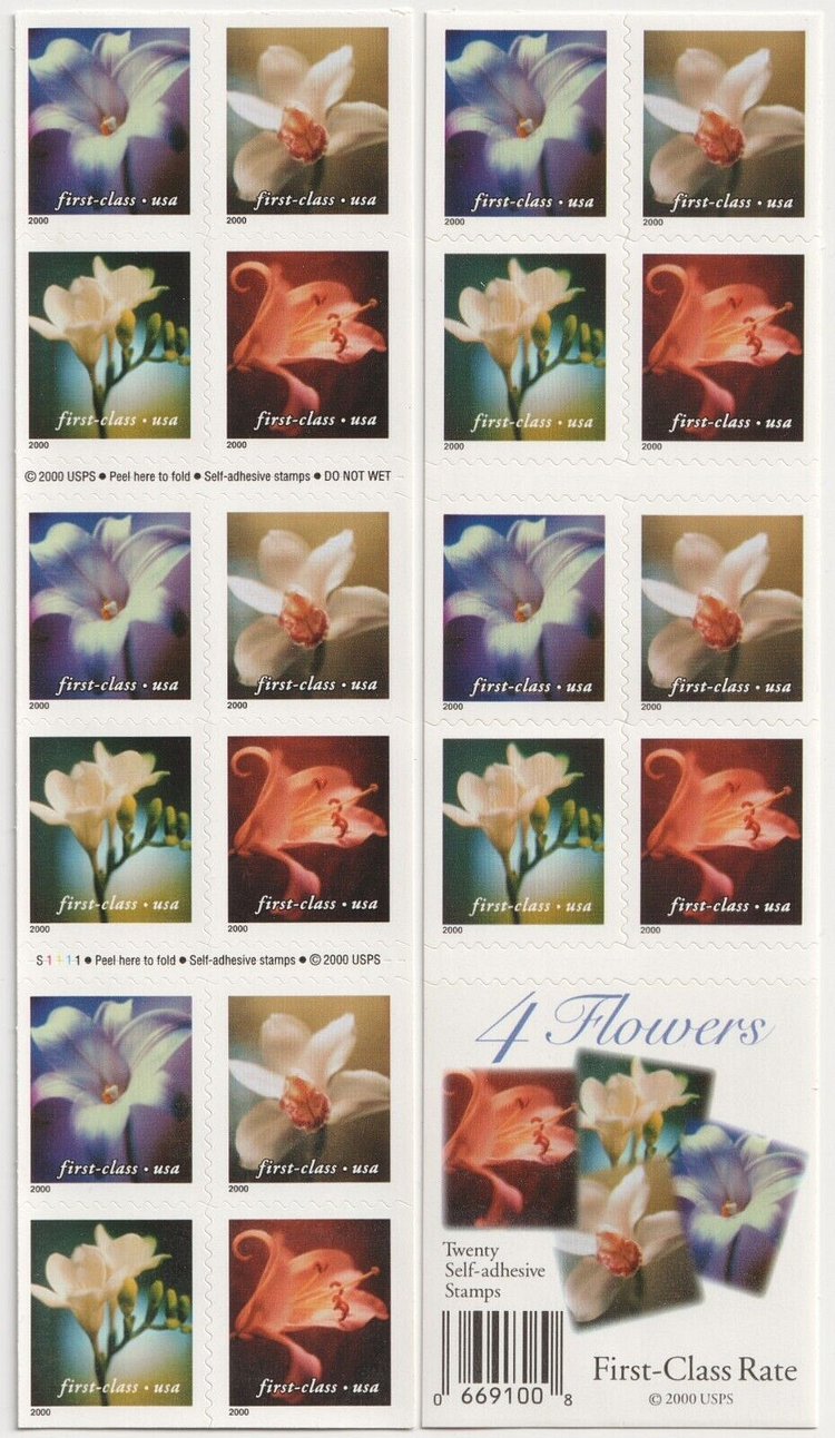 US 34c Self Adhesive Four Flowers First Class Stamps