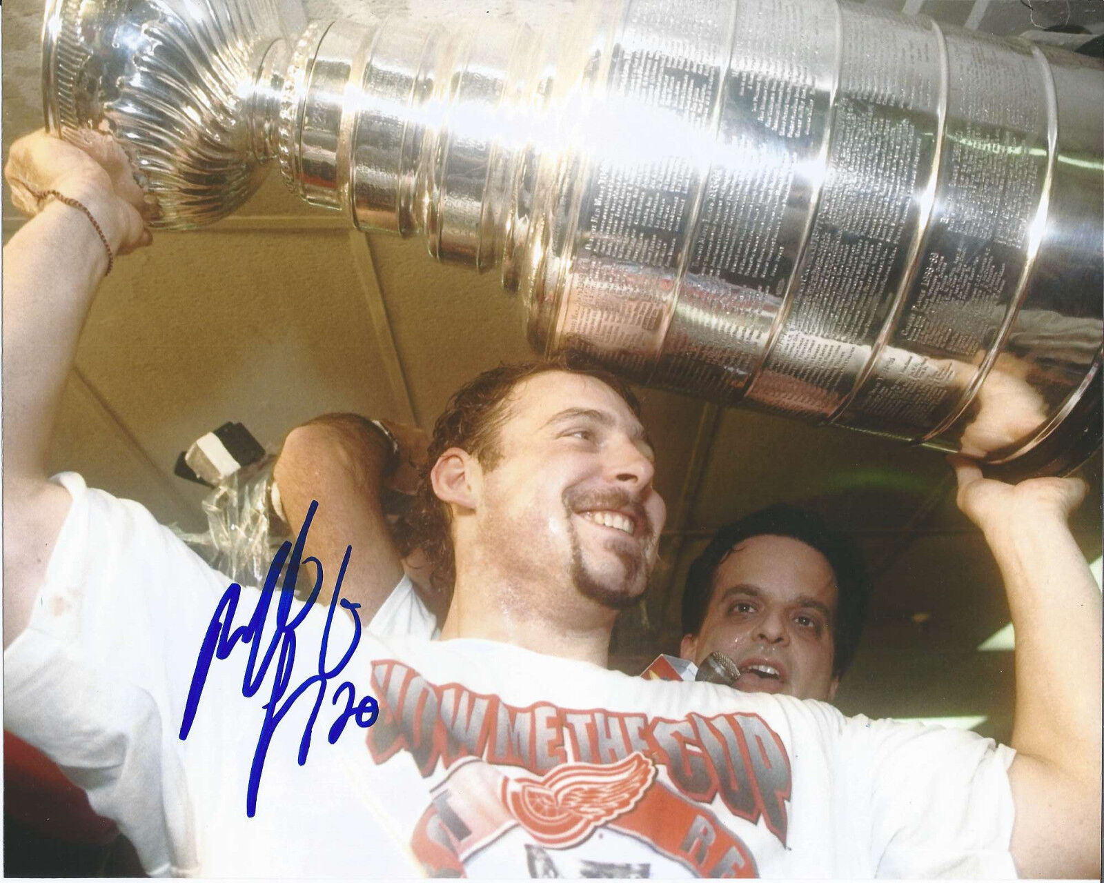 DETROIT RED WINGS MARTIN LAPOINTE SIGNED 1997 STANLEY CUP 8X10 Photo Poster painting 1998 COA C