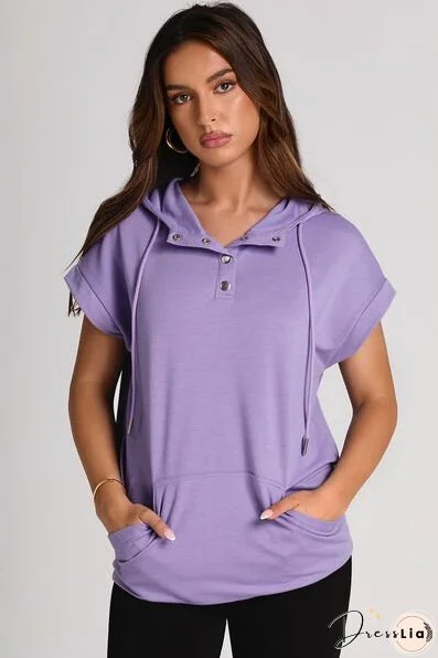 Drawstring Quarter Snap Cap Sleeve Hoodie
