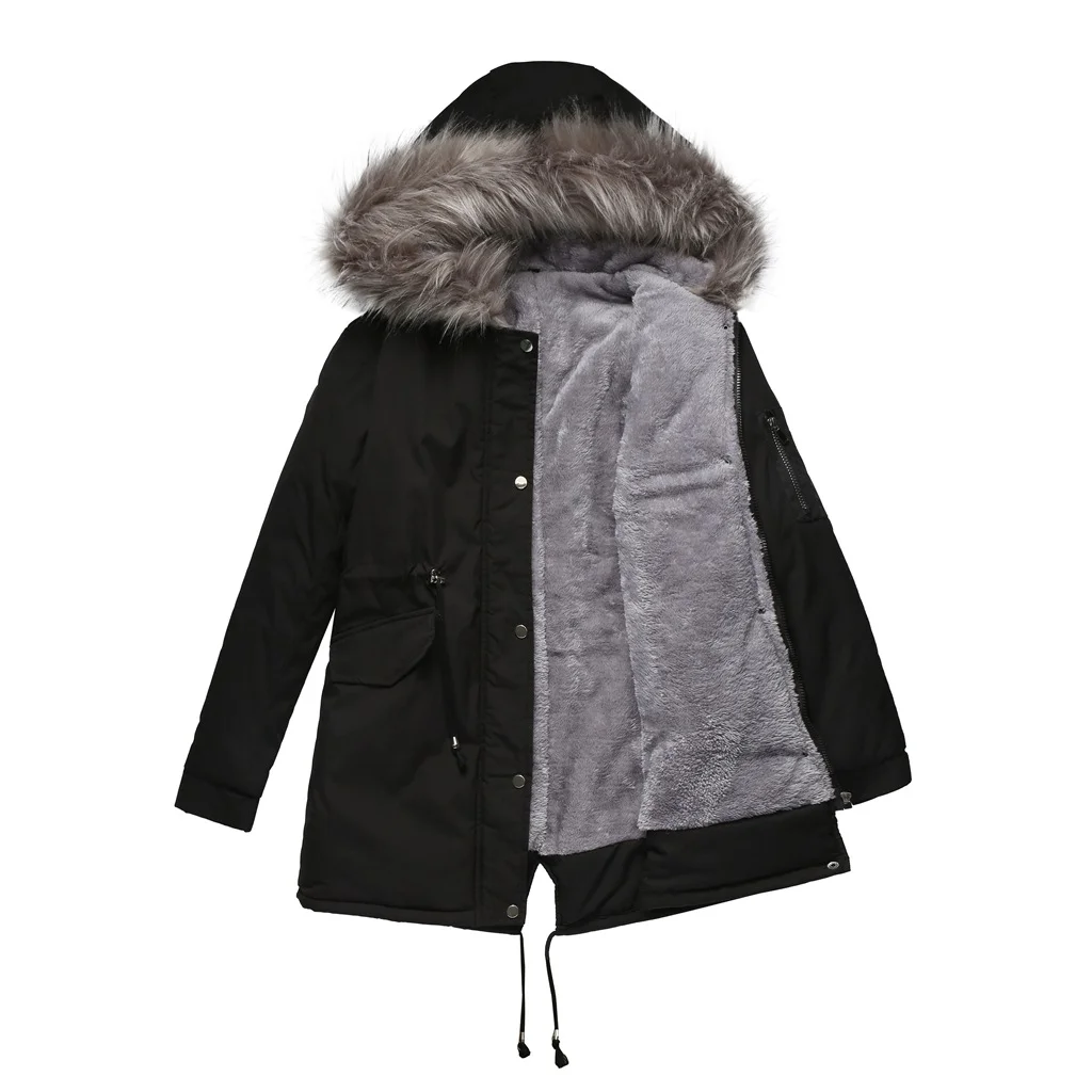 PASUXI Women Winter Thicken Pike Coat Mid-Length Hooded Winter Warm Padded Warm Jacket with Fur Hood Clothing Women's Coats
