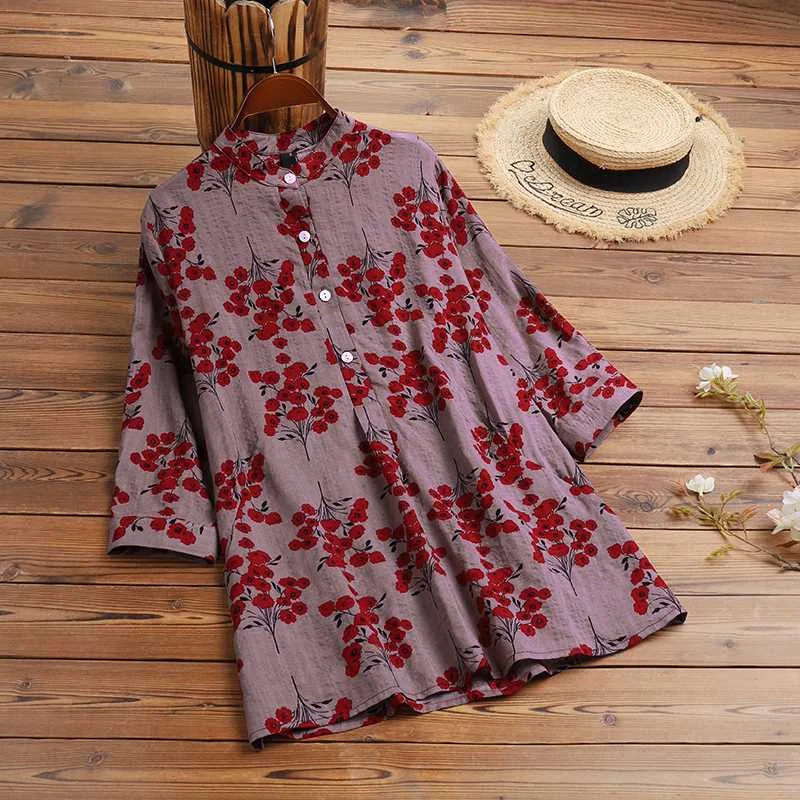 2022 ZANZEA Summer Vintage Floral Printed Blouse Women Elegant Casual 3/4 Sleeve Shirt Bohemian Holiday Blusas Female Tunic Tops