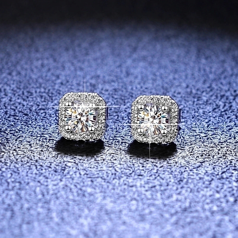 1 Pair 925 Sterling Silver Moissanite Zircon Square Ear Studs