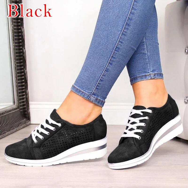 Women Wedge Shoes Summer Autumn Casual Canvas Sneakers Breathable Platform Sneakers Meddle Heel Pointed Toe Pump Air Mesh Shoes