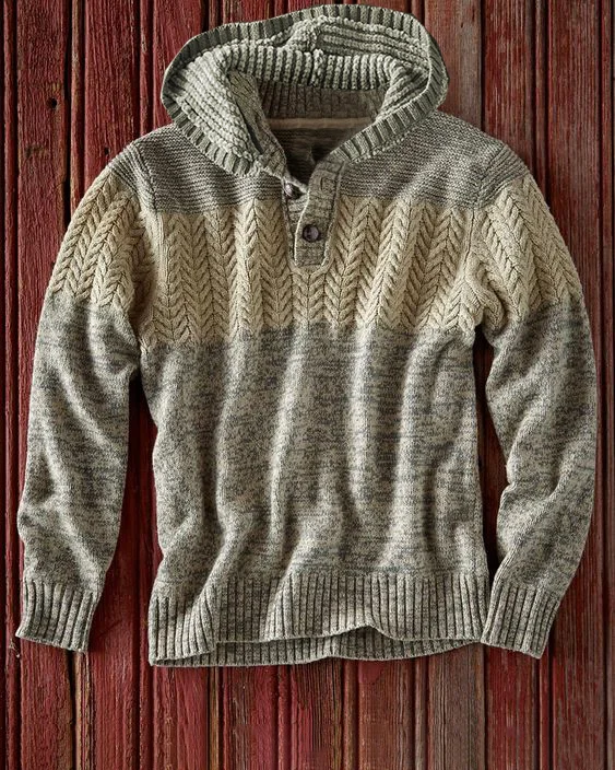 Casual contrast knit sports hoodie