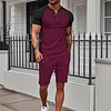 Men's Casual Color-Block Waffle-Knit Short-Sleeve T-Shirt & Shorts Two-Piece Set by Inlyline