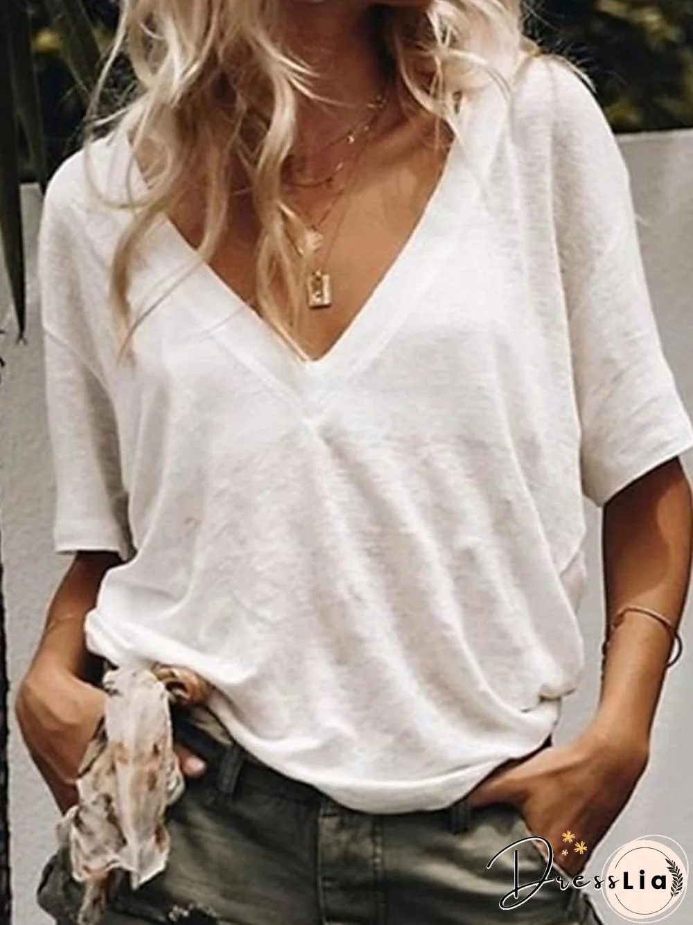 Women's Blouse T Shirt Shirt Plain Solid Colored V Neck Basic Casual Tops White Black Blue