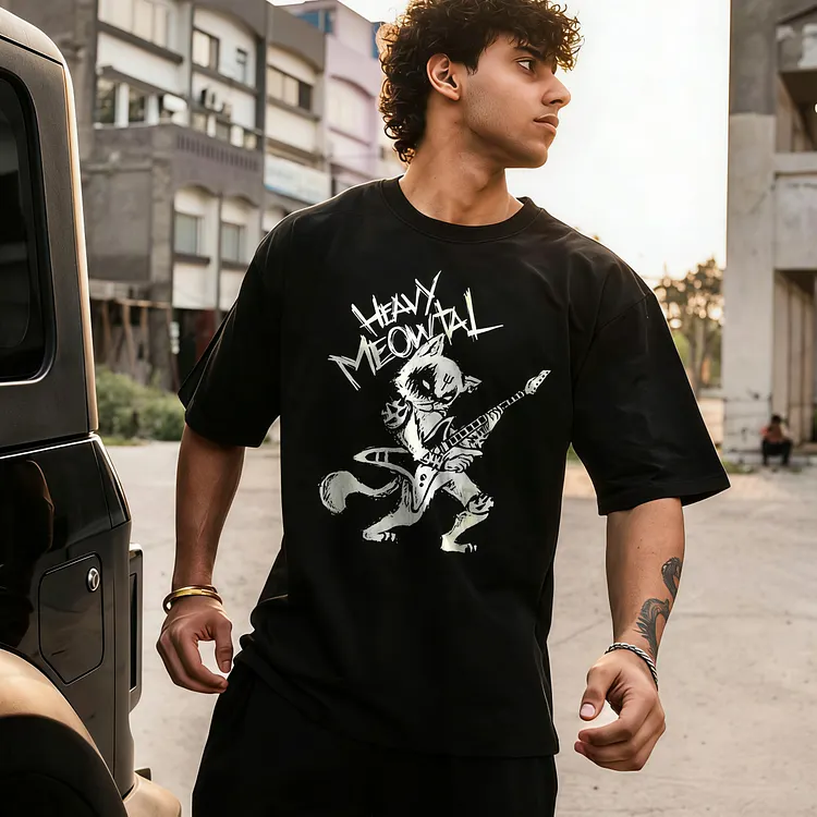 Heavy Meowtal Printed Men's T-shirt