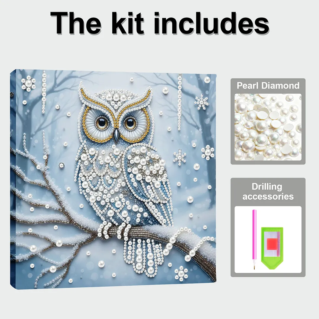 Owl - DIY Pearl Diamond Art Kit With Frame 25*25cm