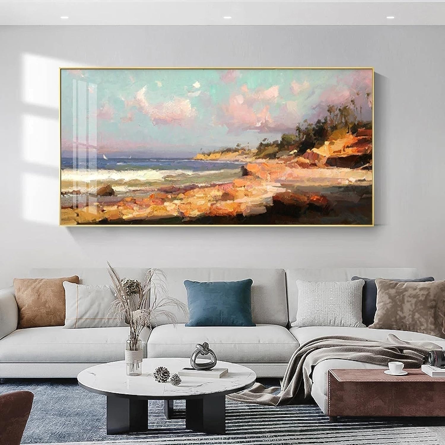 Nature Landscape Canvas Painting Sunset Beach Wall Art Poster Scandinavian Abstract Picture for Living Room Home Decor 50x100cm Frameless 50x100cm
