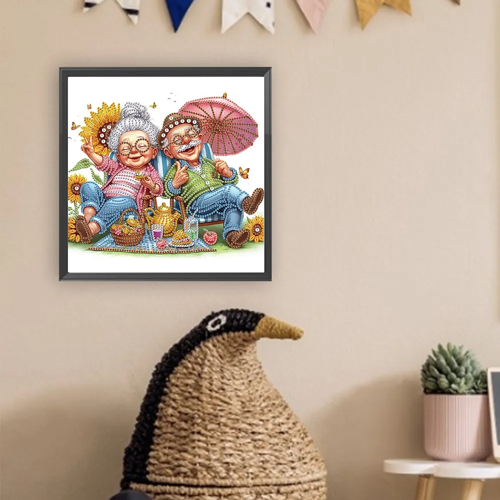 Diamond Painting - Partial Special Shaped Drill - Old Couple(Canvas|30*30cm)