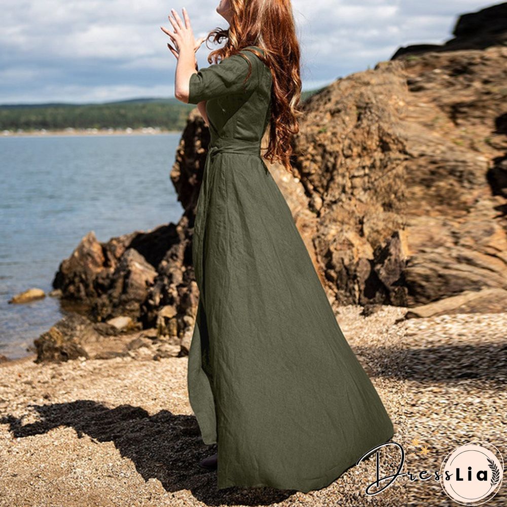 Women Vintage Party Dress Long Sleeve V Neck Office Lady Dress Autumn New Fashion Casual Dress