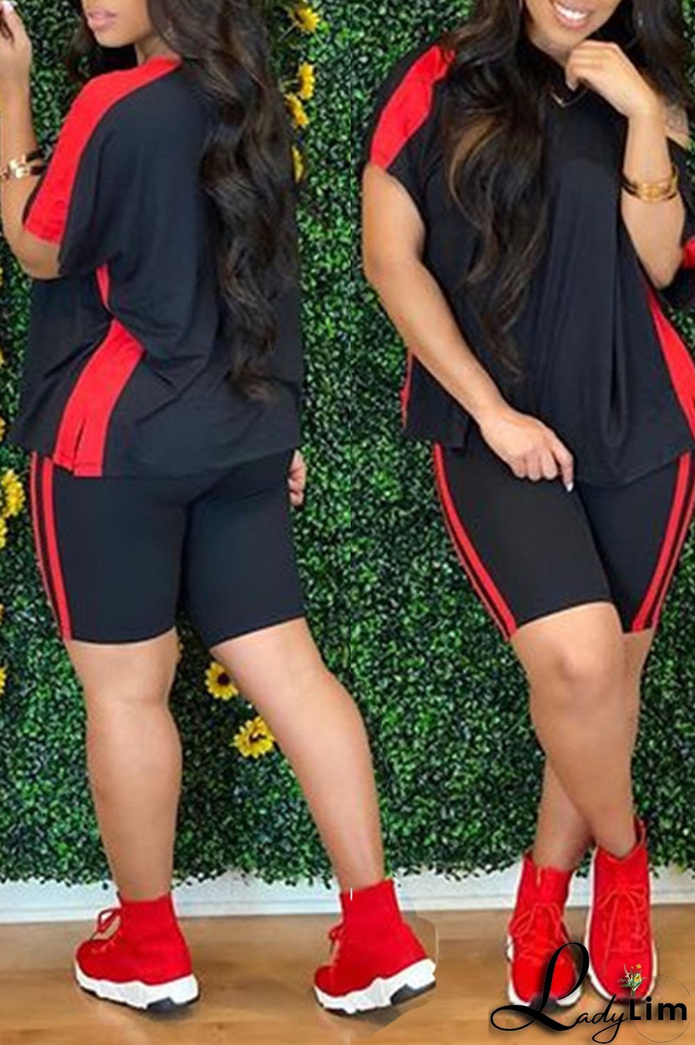 Red Casual Sportswear Solid Split Joint O Neck Short Sleeve Two Pieces