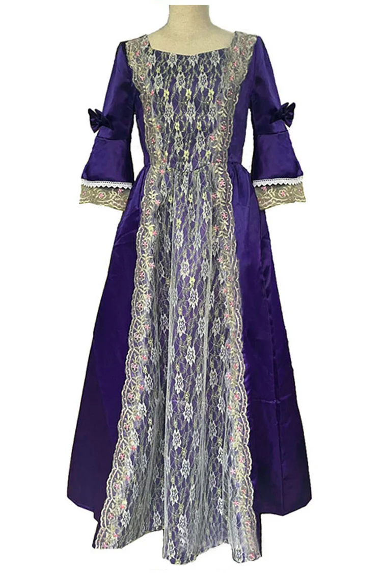Medieval Retro Purple  Stage Lace Patchwork Maxi Dress