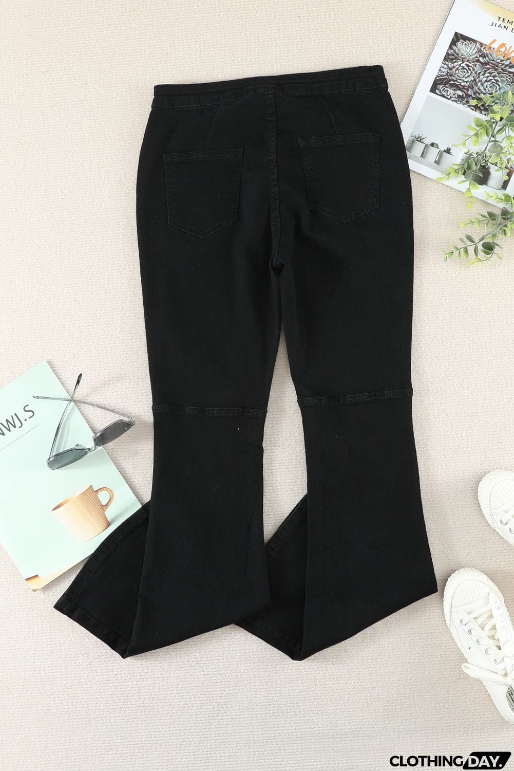 High Waist Pockets Bell Jeans