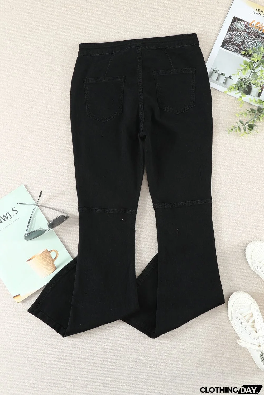 High Waist Pockets Bell Jeans