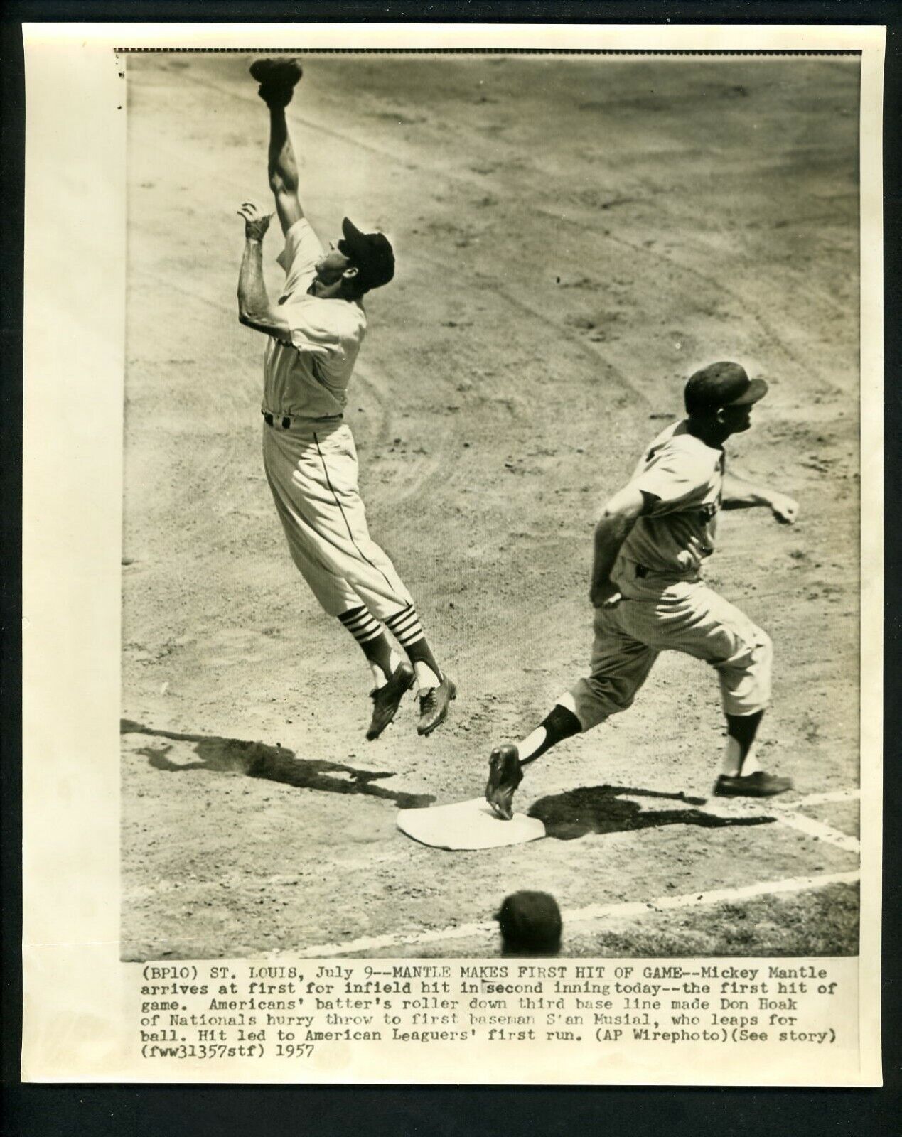 Mickey Mantle & Stan Musial 1957 All-Star Game Press Photo Poster painting Yankees Cardinals