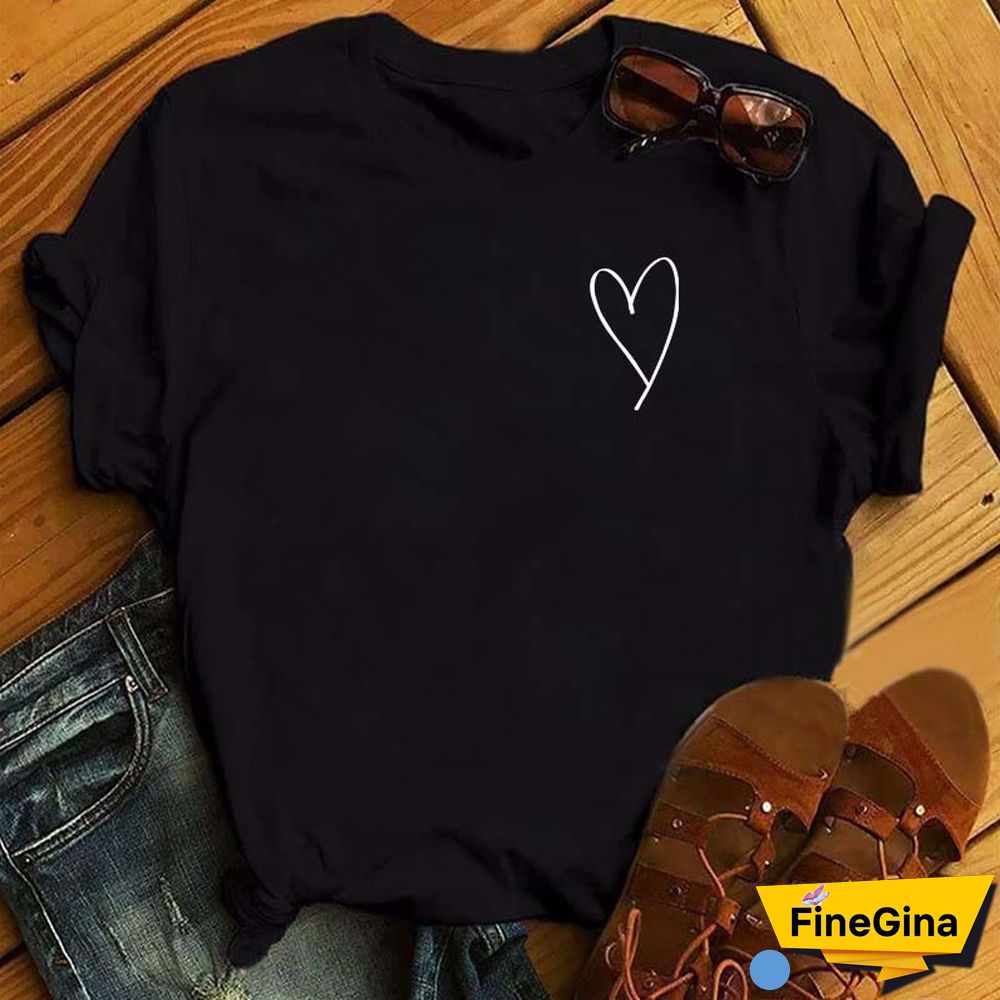 Maycaur Fashion Women T Shirt Love Heart Printed T Shirt Casual Red Tops 90s Valentine's Shirt Female Harajuku Graphic Tshirt