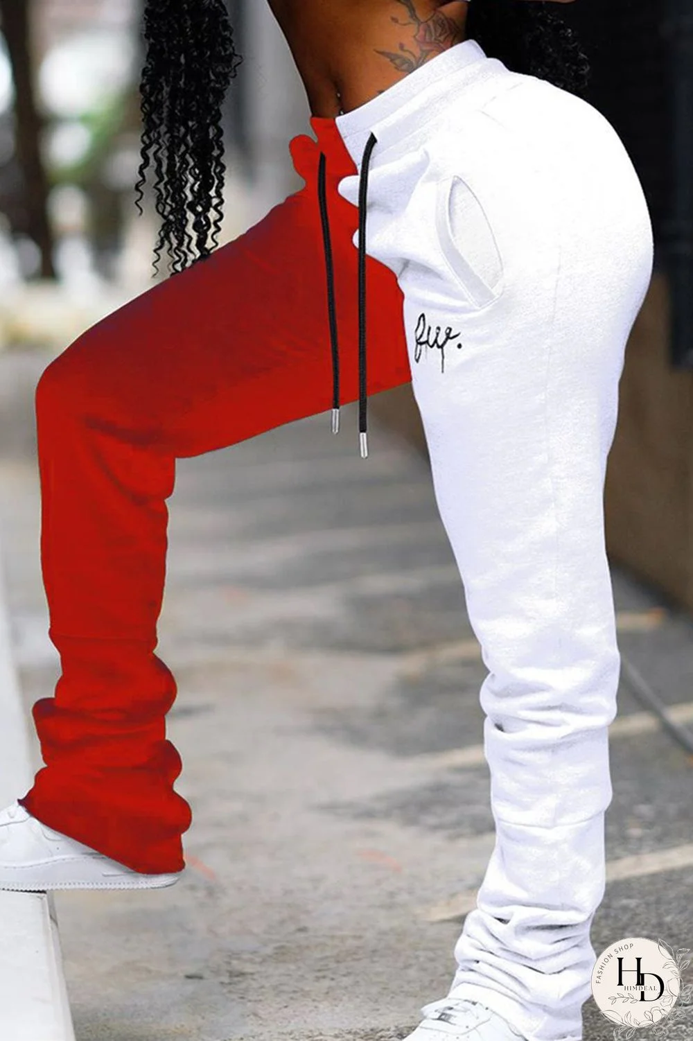 YellowBlack Fashion Casual Mid Waist Trousers