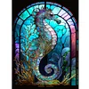 Diamond Painting-DIY Round Drill Stained Glass Hippocampus(Round and Part AB Drill) (35*45CM)