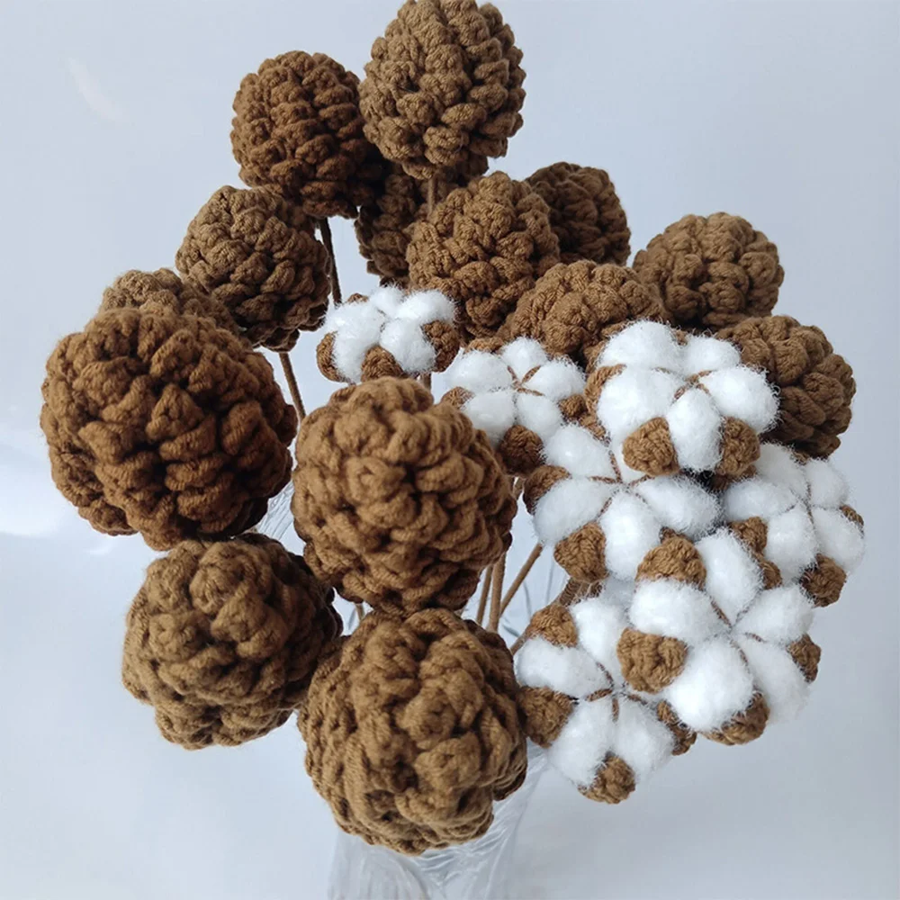 Handmade woolen knitted pine cone bouquet cotton bouquet