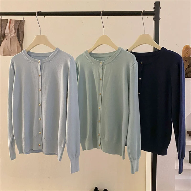 Uveng Uveng Style Gentle Retro Small Gold Button Net Version Long-Sleeved Knitted Shirt Women Autumn Collar Soft Glutinous Sweater Coat