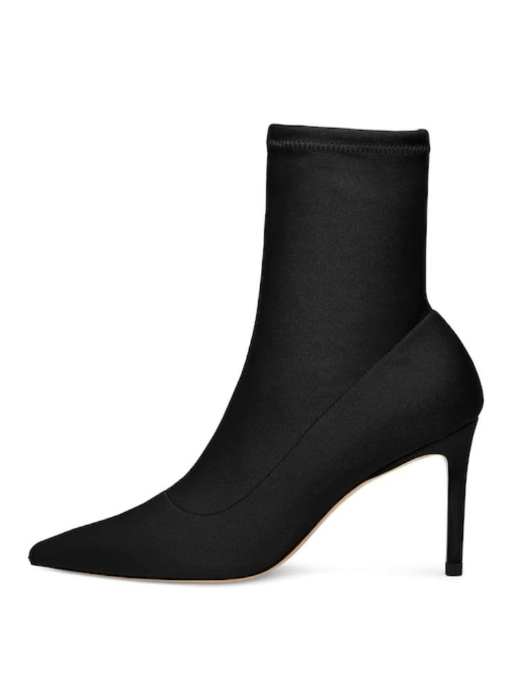 Black Ankle Boots Classic Pointed-Toe Stretch Stiletto-Heeled Sock Booties
