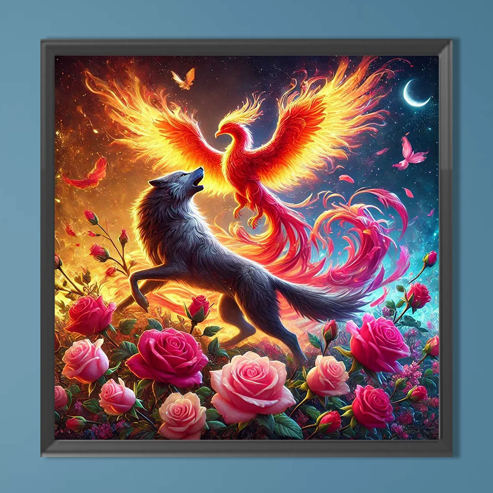 Diamond Painting - Full Round Drill - Rose Phoenix Wolf(Canvas|40*40cm)