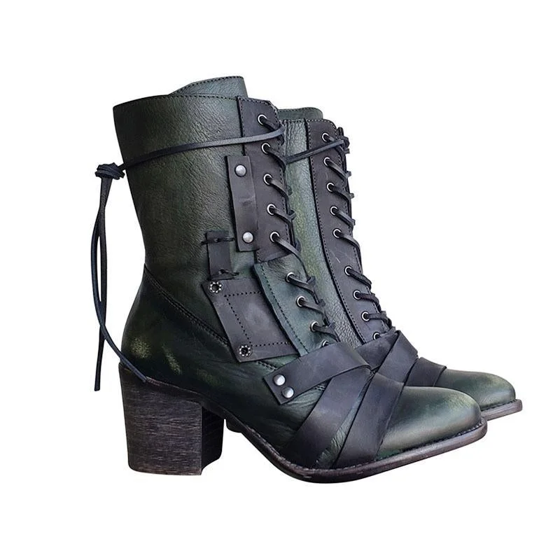 Women's Retro Comfy Chunky-heel Lace-up Boots