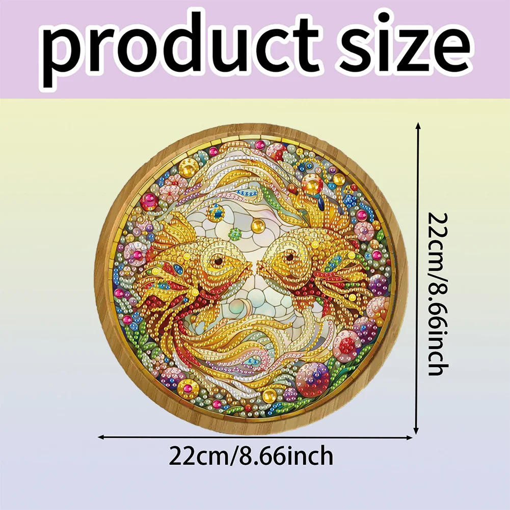 DIY Diamond Painting Kit Round Wooden Tray Diamond Painting Tray for Home (Fish)