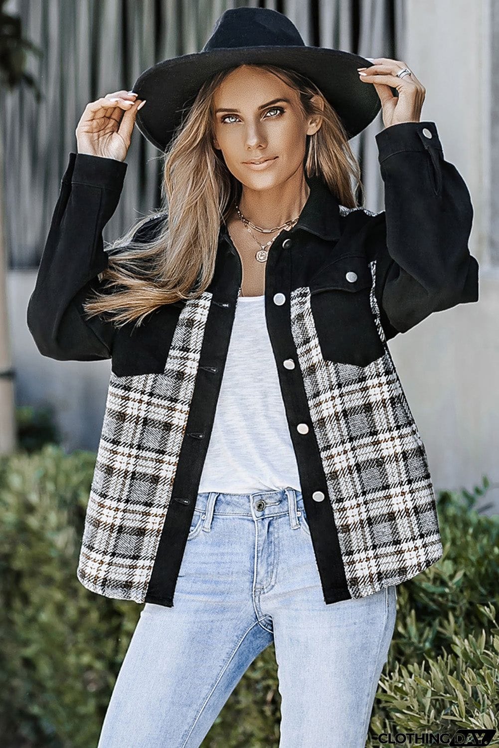 Christmas Pattern Plaid Splicing Denim Jacket