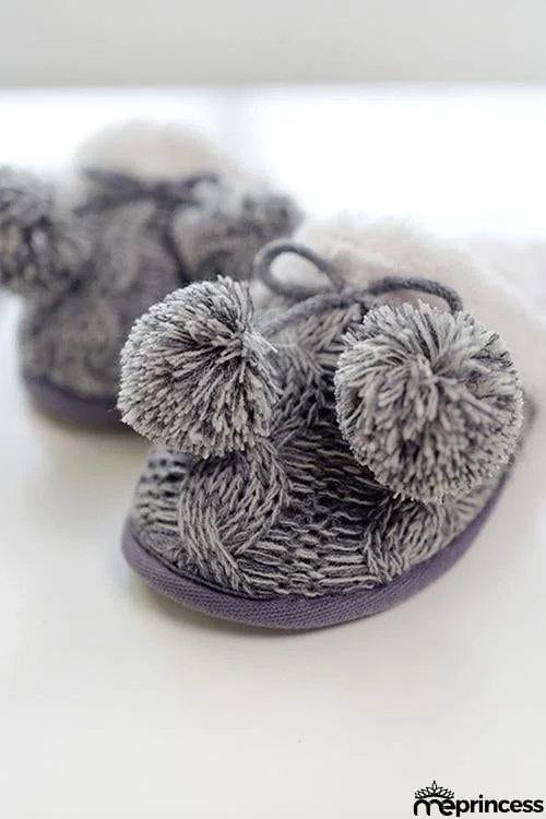 Pom Pom Crochet Fuzzy Slipper