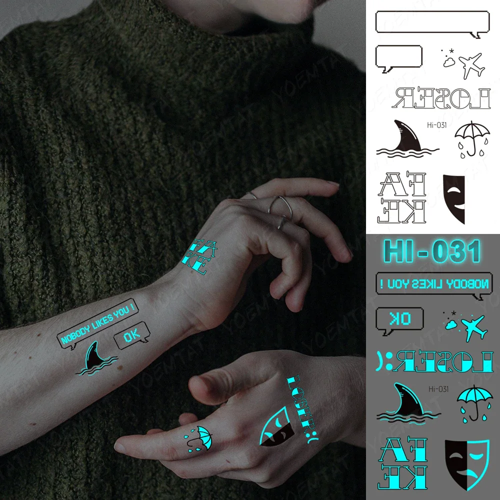 Sdrawing Luminous Glow Tattoo Sticker Pink Feather Waterproof Temporary Tatoo Butterfly Deer Wrist Fake Tatto For Body Art Women Men