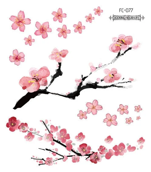 24 Kinds Flower Tattoo Temporary Body Sticker Gradient Color Pink Sakura Flowers Disposable tatouage temporaire