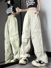 Hedirax Y2k Women Cargo Pants American Hop High Waist Wide Leg Trousers Casual Loose Streetwear Female Vintage Pockets Pants