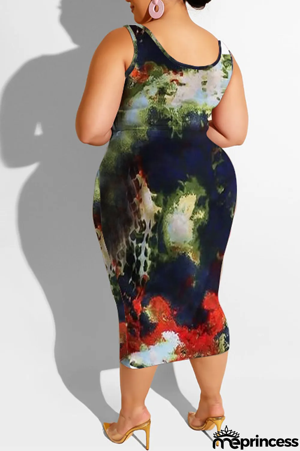 purple Polyester Sexy Slip Print Belt Tie Dye Plus Size