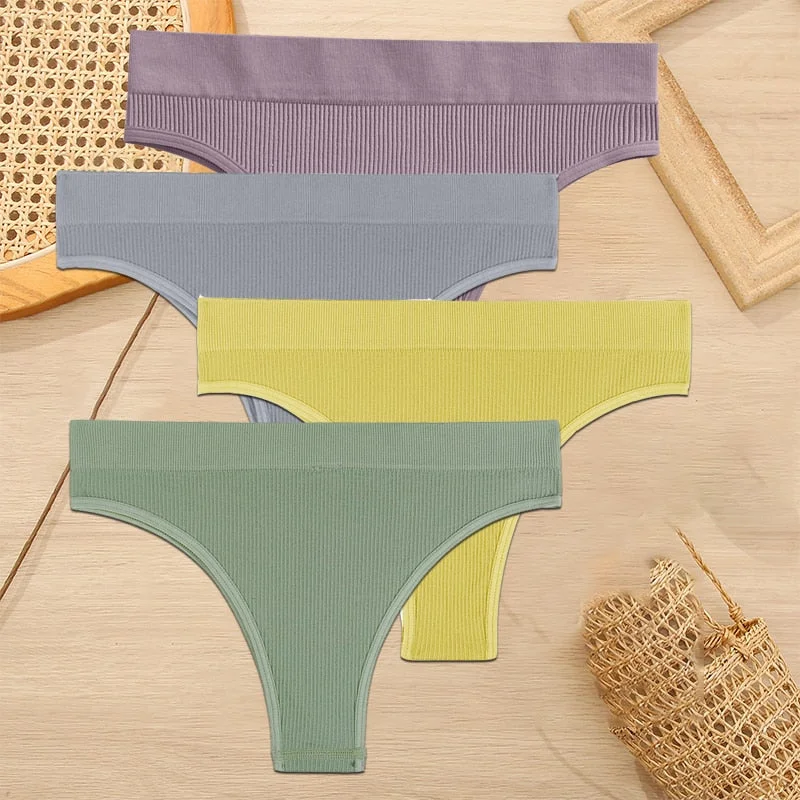 FINETOO 4PCS/Set Women Seamless Pantys Girls Thongs High Waisted Soft Woman Briefs 10 Solid Colors S-XL Sexy Underpant For Women