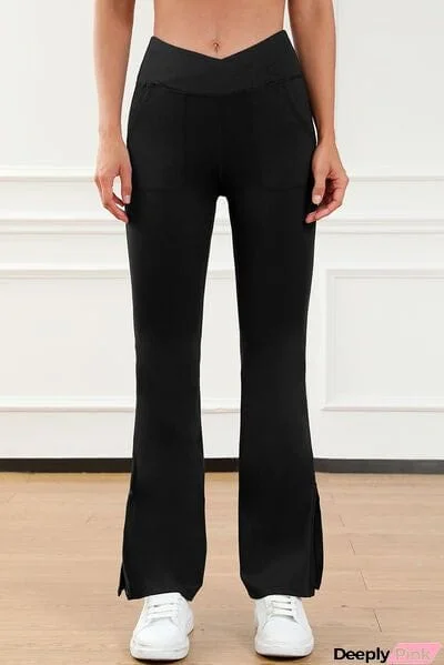 Wide Waistband Slit Bootcut Active Pants