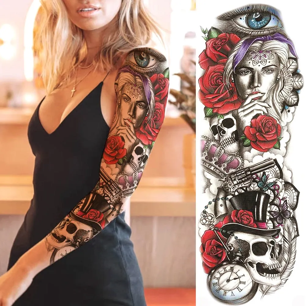 Body Art Full Arm Leg Sleeve Tatoo Big Animal Tiger Lion Temporary Tattoos For Men Women Water Transfer Fake Tattoo Stickers