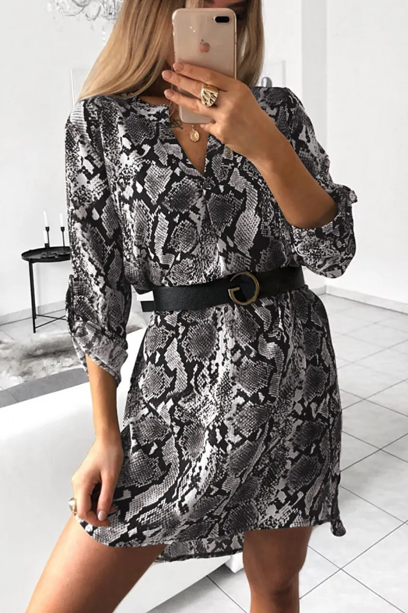 V-Neck Print Shirt Dress(Without Belt)