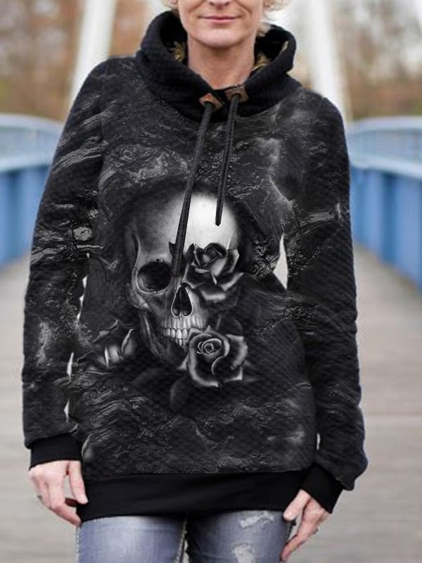 Punk Skull Waffle Thick Thermal Hoodie