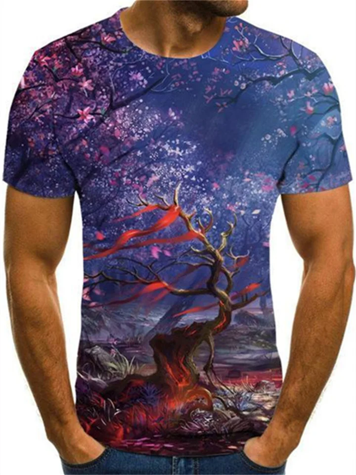 Trendy New Natural Landscape 3D Print Fashion Men's Sports Short-sleeved Loose Tops | 168DEAL