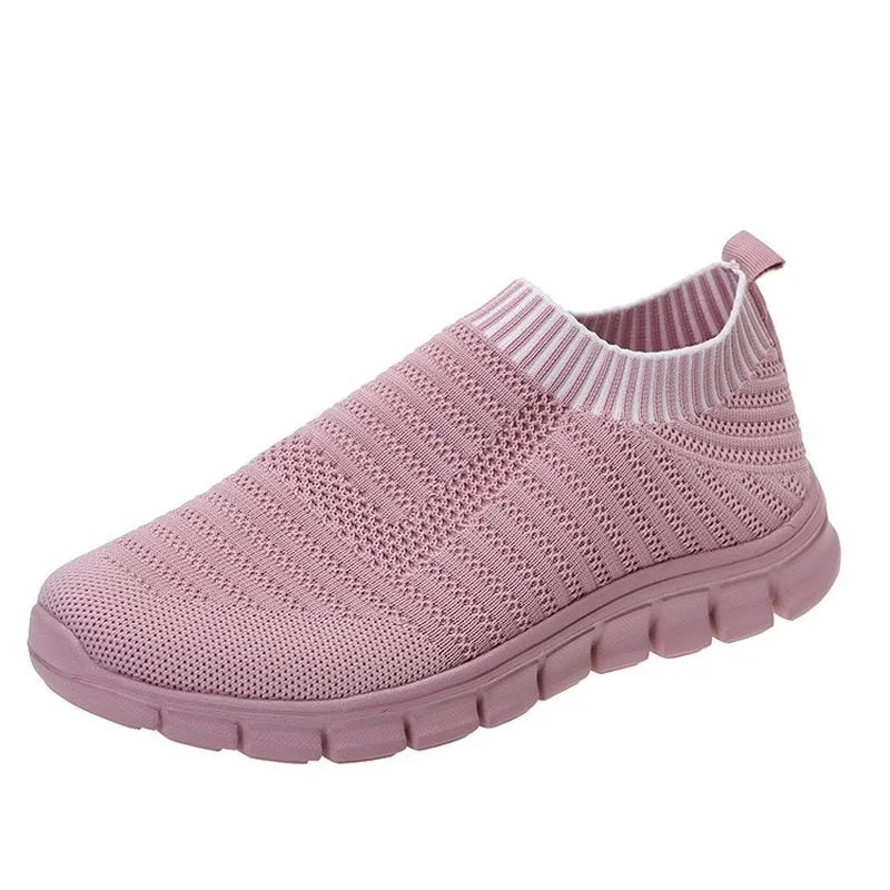 Yellow Stripe Knitted Socks Sneakers Women Spring Summer Slip On Flat Shoes Woman Plus Size Breathable Mesh Running Shoes
