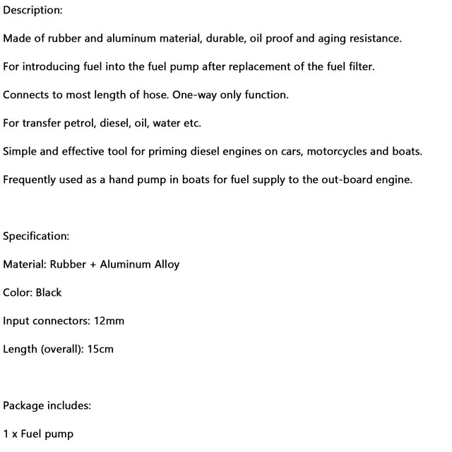 Garlaven 1/2" Hand Primer Bulb Outboard Car Marine Boat Gas Fuel Line Pump All Fuels